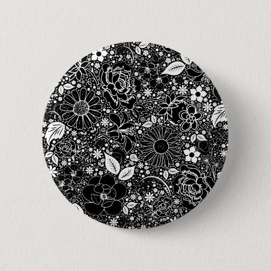 Botanische schoonheden zwart-wit ronde button 5,7 cm (Voorkant)
