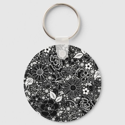 Botanische schoonheden zwart-wit sleutelhanger (Voorkant)
