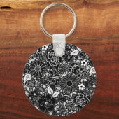 Botanische schoonheden zwart-wit sleutelhanger (Voorkant)