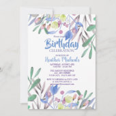 Botanische schoonheid blauw aquarel vrouwen verjaa kaart (Voorkant)