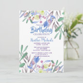 Botanische schoonheid blauw aquarel vrouwen verjaa kaart (Staand voorkant)