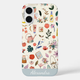 Botanische schoonheidspatroon op maat van Natuur iPhone 16 Hoesje
