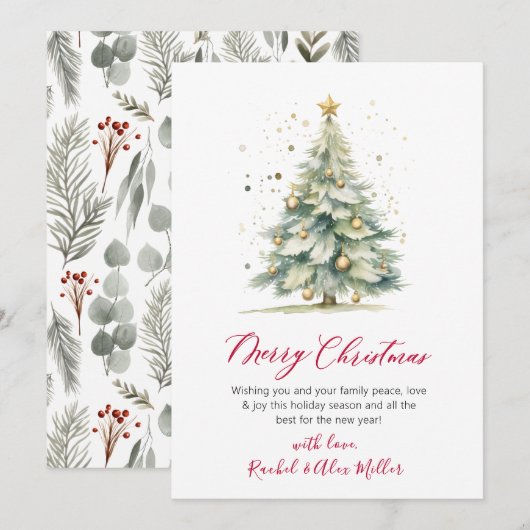 Botanische Script Tree Non Photo Christmas-Kaarten Feestdagenkaart (Voorkant / Achterkant)