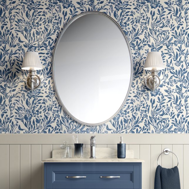 Botanische sereniteit - Blauw en Wit - Kust Behang (Botanical Blue Harmony Peel and Stick Wallpaper)