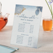 Botanische Service Price Menu Blue Gold Waterverf Reclamebord Met Voetstuk (Insitu)