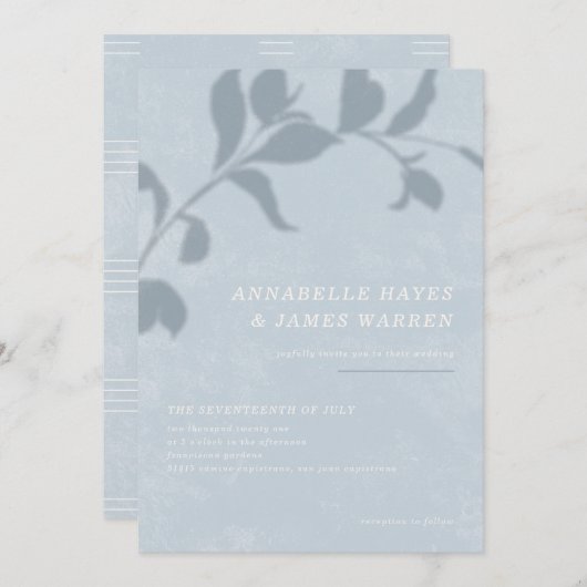 Botanische Shadow Weddenschap - Blauw Save The Date (Voorkant / Achterkant)