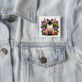 botanische siamese kat knop vierkante button 5,1 cm (In situ)