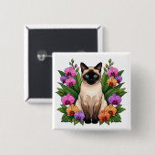 botanische siamese kat knop vierkante button 5,1 cm (Voorkant /achterkant)
