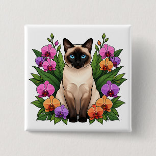 botanische siamese kat knop vierkante button 5,1 cm