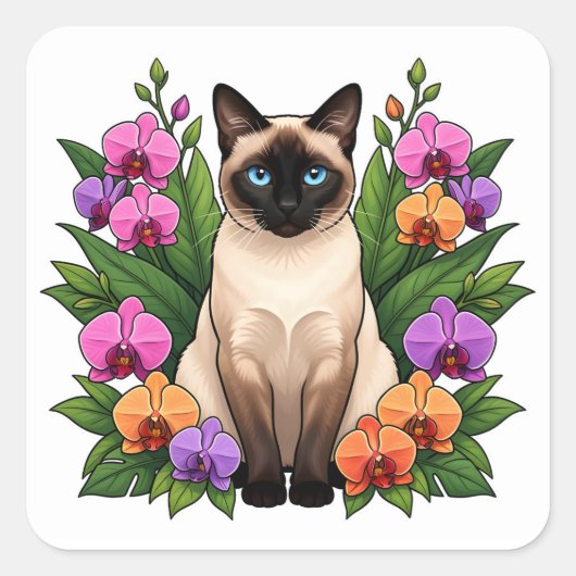 botanische Siamese kat stickers (Voorkant)