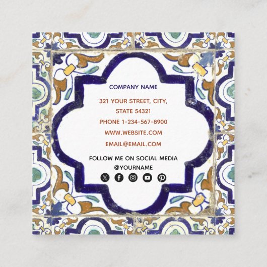  botanische siertegels sociale media vierkante visitekaartje (Achterkant)