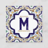  botanische siertegels sociale media vierkante visitekaartje (Voorkant)