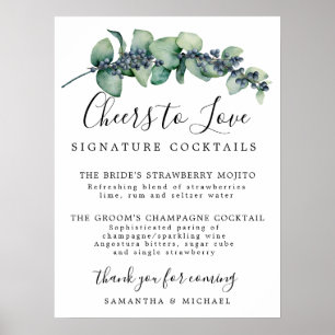 Botanische Signature Cocktails Bruiloft Bar Bord Poster