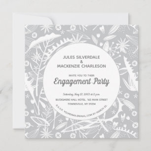 Botanische Silver Grey Pattern Engagement Party Kaart
