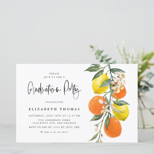 Botanische Sinaasappel en citroen Afstuderen Invit (Staand voorkant)