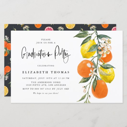 Botanische Sinaasappel en citroen Afstuderen Invit (Voorkant / Achterkant)