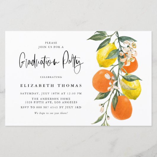 Botanische Sinaasappel en citroen Afstuderen Invit (Voorkant)