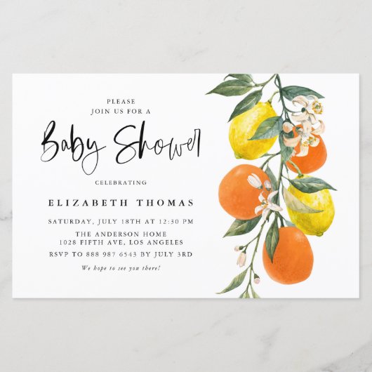 Botanische Sinaasappel en citroen Baby shower Invi (Voorkant)
