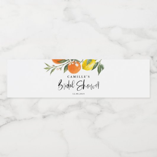 Botanische Sinaasappels en Citroenen Bruidsdiner Waterfles Etiket (Enkel label)