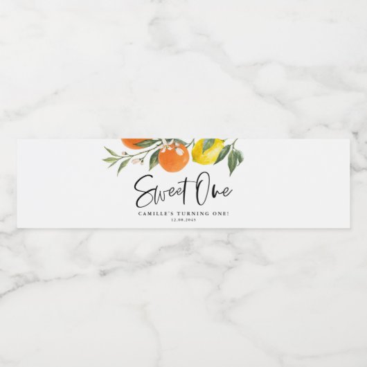 Botanische Sinaasappels en citroenen eerste verjaa Waterfles Etiket (Enkel label)