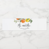 Botanische Sinaasappels en citroenen Mr en Mrs Wed Waterfles Etiket (Enkel label)