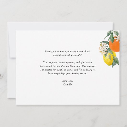 Botanische Sinaasappels en Citrus Citrus Afstudere Bedankkaart (Achterkant)