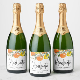 Botanische Sinaasappels en Citrus Citrus Afstudere Sparkling Wijnetiket
