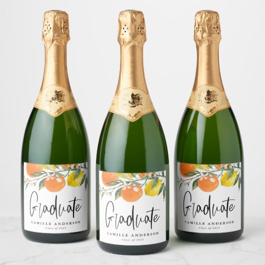 Botanische Sinaasappels en Citrus Citrus Afstudere Sparkling Wijnetiket (Flessen)