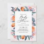 Botanische Sinaasappels en roze bloesems Baby show Kaart (Voorkant)