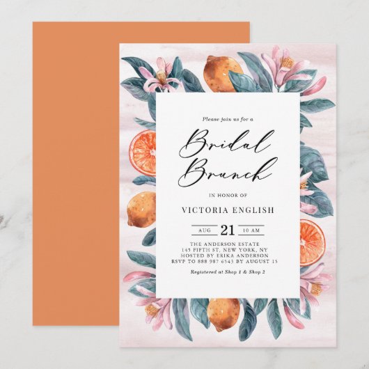 Botanische Sinaasappels en roze bloesems Bridal Br Kaart (Voorkant / Achterkant)