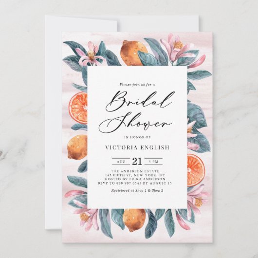 Botanische Sinaasappels en roze bloesems Vrijgezel Kaart (Voorkant)