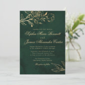 Botanische Smaragd en Gouden Elegante Trouw Kaart (Staand voorkant)