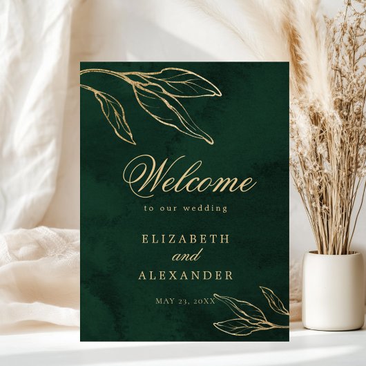 Botanische Smaragd Gouden Elegante Trouw Welkom Poster