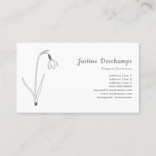 Botanische Sneeuwdruppel Line Art Bloem Visitekaartje (Voorkant)