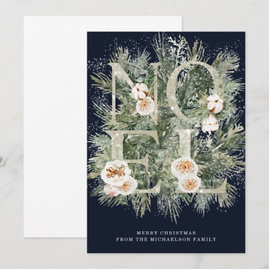 Botanische sneeuwkerstKaart op de Noel Winter Pine (Voorkant / Achterkant)