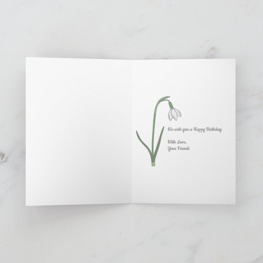 Botanische Snowdrop Pastel Flower Verjaardag Kaart (Binnen)
