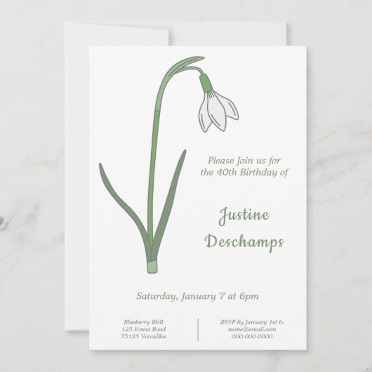 Botanische Snowdrop Verjaardag uitnodiging (Voorkant)