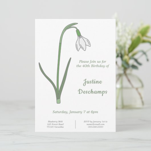 Botanische Snowdrop Verjaardag uitnodiging (Staand voorkant)