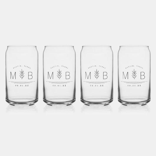 Botanische stam Bruiloft Monogram Blikvorm Glas (Voorkant)