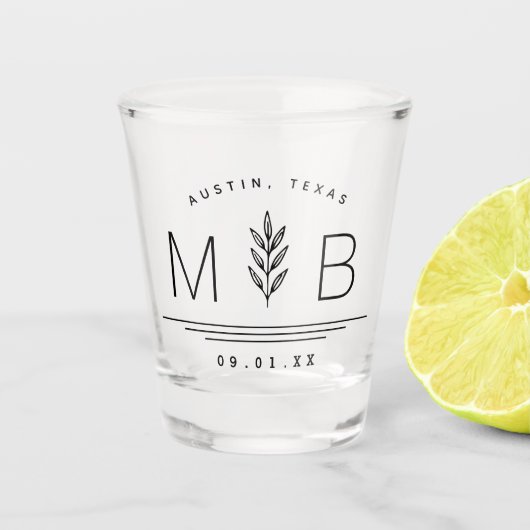 Botanische stam Bruiloft Monogram Shot Glas (Voorkant)