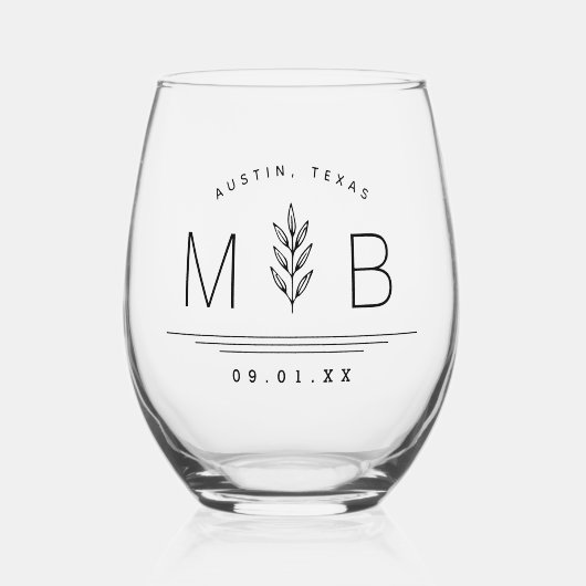 Botanische stam Bruiloft Monogram Wijnglas Zonder Voet (Voorkant)