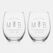 Botanische stam Bruiloft Monogram Wijnglas Zonder Voet (Voorkant)