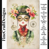 Botanische Steampunk Aziatische Vrouw BJ1 Decoupag Tissuepapier