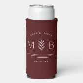 Botanische Stem Weddenschap Monogram | Bourgogne Seltzer Blikjeskoeler (Seltzer Voorkant)