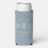 Botanische Stem Weddenschap Monogram | Dusty Blue Seltzer Blikjeskoeler (Seltzer Voorkant)