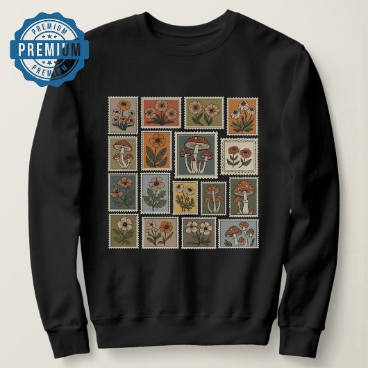 botanische stempel met bloemen en paddenstoel trui