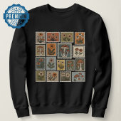  botanische stempel met bloemen en paddenstoel trui