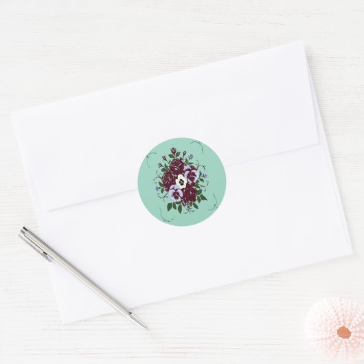 Botanische sticker Boeket Paarse Rozen (Envelop)