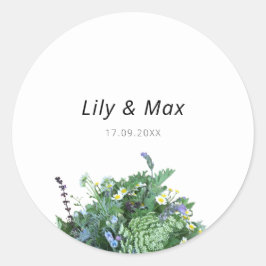 Botanische sticker met wilde bloemen voor trouwfee