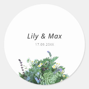 Botanische sticker met wilde bloemen voor trouwfee